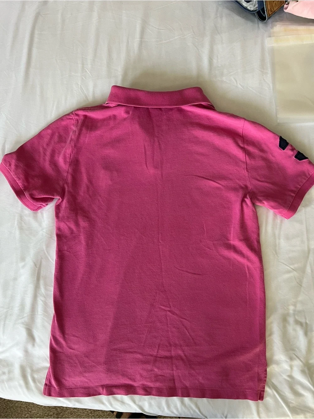 Ralph Lauren Kids Bright Pink Polo with Navy Pony & Sleeve 3